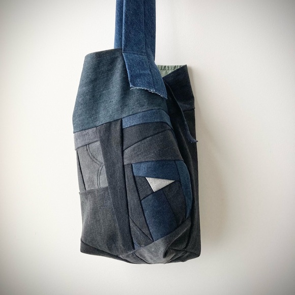 joodito origami japanese boro patchwork denim crossbody sling tote bag wabi sabi